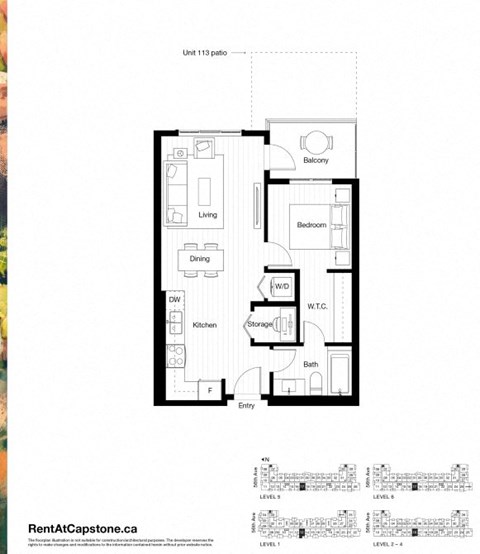 Floor plan for 1 bed, 1 bath, 611 sqft